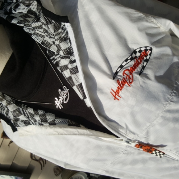 HARLEY-DAVIDSON ♡ White|Black|Orange Check Lining Zip Front Hoodie H-D Jacket M - Picture 8 of 17